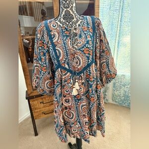 Anthropologie Blue and Orange Paisley Dress